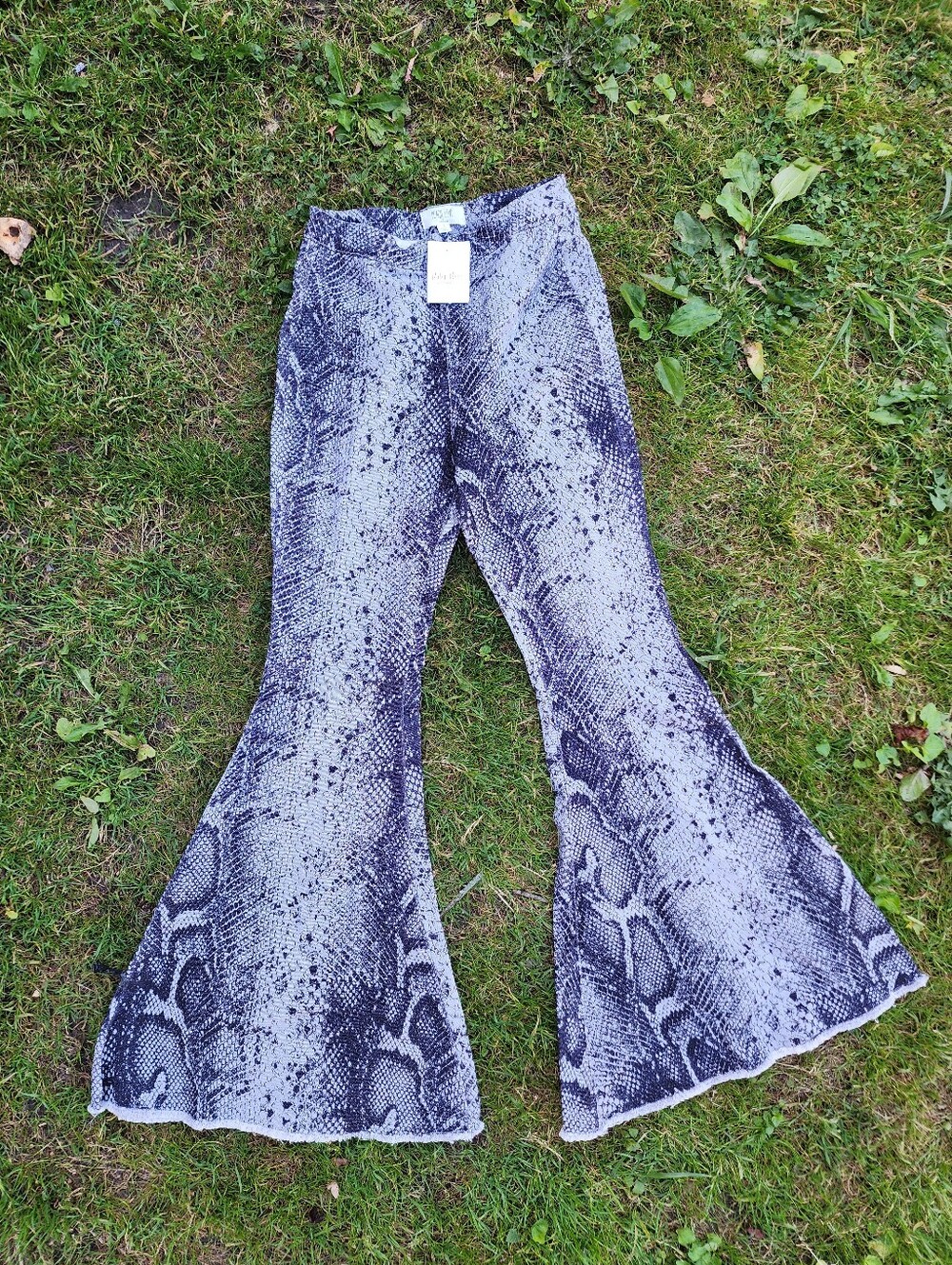 Peach Love Snake Print Bell Bottom Pants Boho Flare Festival Pants NWT Sm
